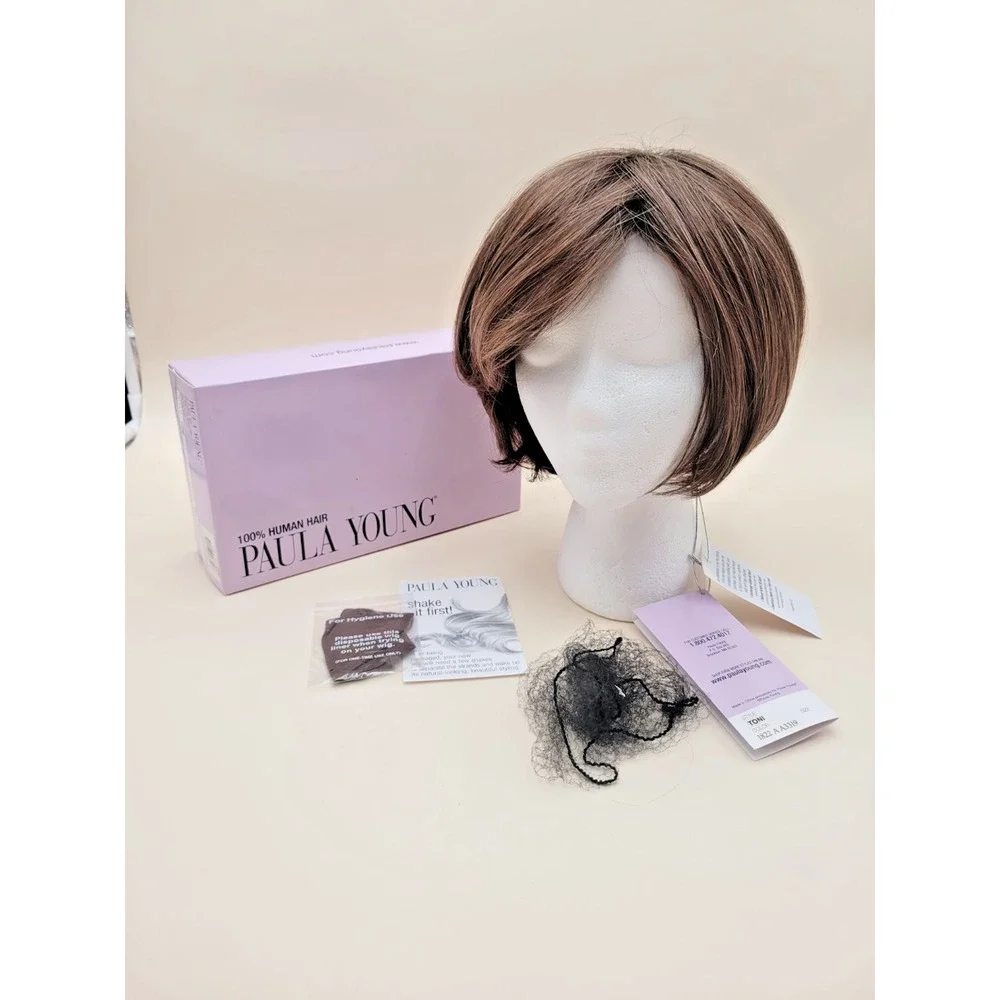 Paula Young Toni 100% Human Hair Wig Color 1822 A Brown Highlights Average Cib